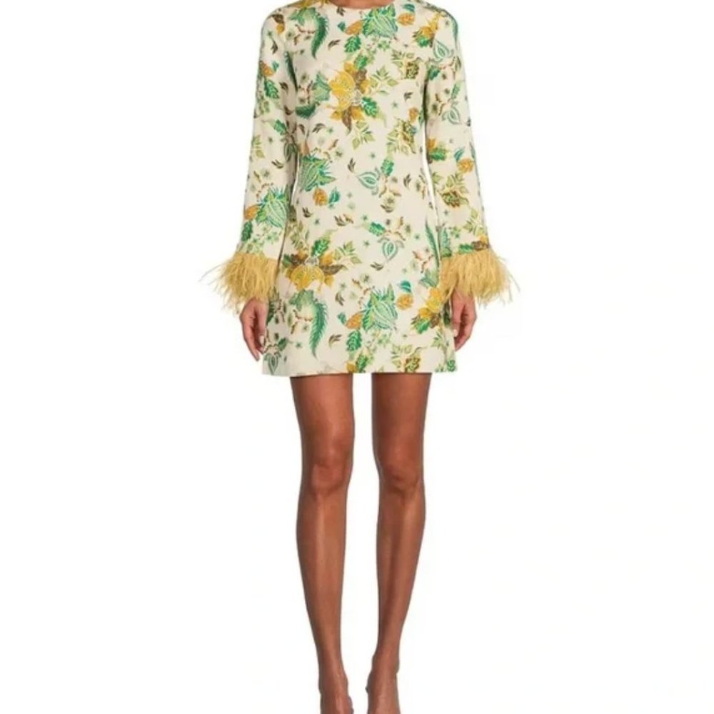 The Nat Note Birdie Paisley Floral Print Feathered Sleeve Linen Shift